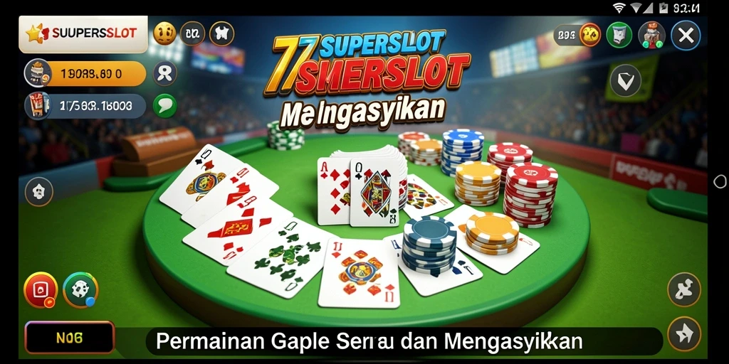 Screenshot gameplay 77SUPERSLOT menampilkan antarmuka permainan Gaple yang menarik.