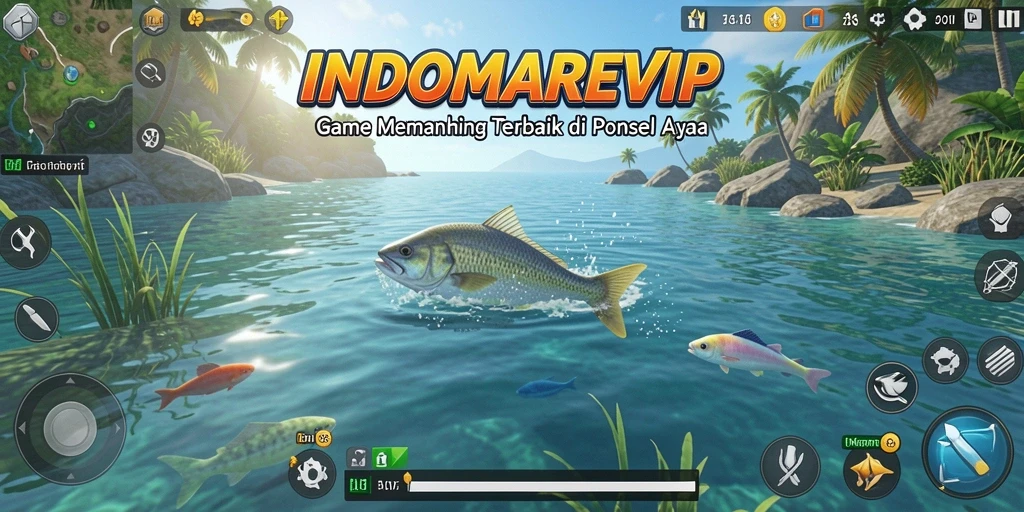 Gameplay menegangkan dalam memancing ikan dengan berbagai jenis dan lokasi.