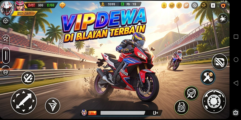 Gambaran gameplay seru dengan balapan motor yang mendebarkan.