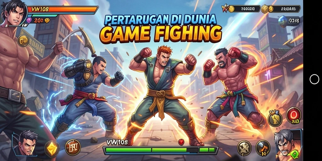 Tampilan intense pertarungan dalam VW108 dengan karakter beraksi.